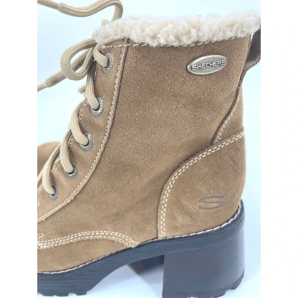 Skechers Boots Womens 8 Tan Suede Jammers Vintage Y2K Chunky Heel Lug Sole 90's